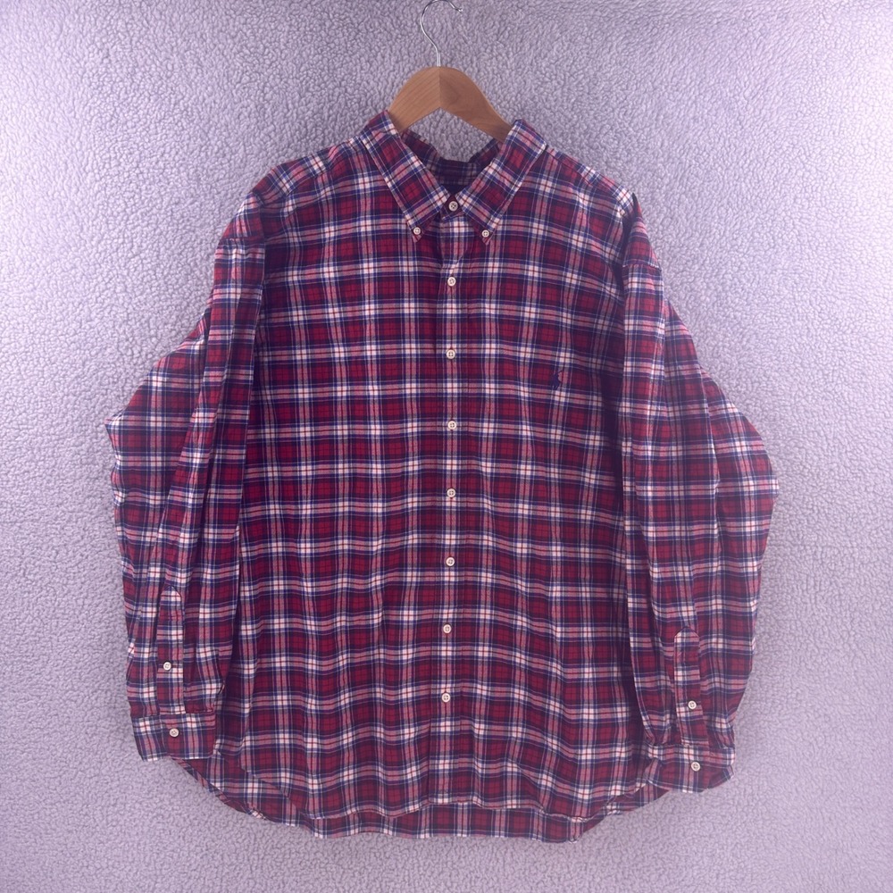 Polo Ralph Lauren Mens 3XB Big Classic Fit Plaid Button Down Shirt Red Blue